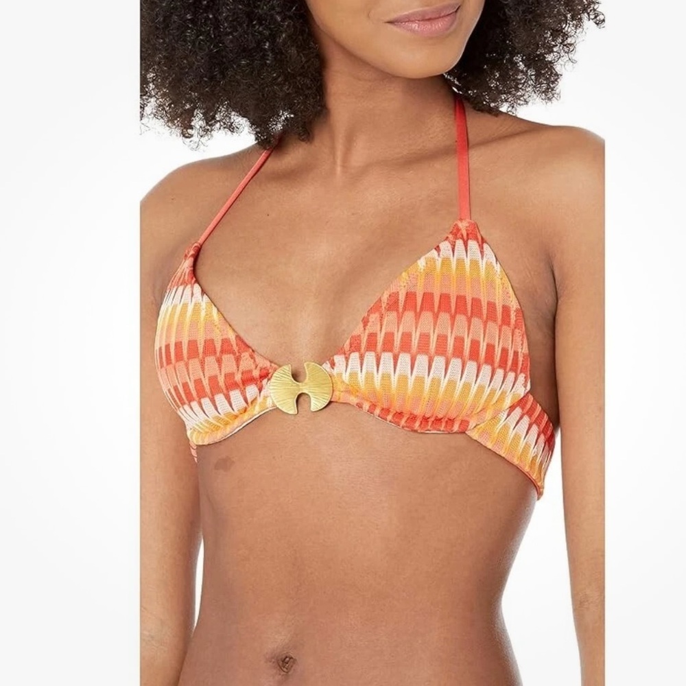 Trina Turk Orange and Yellow Patterned Bikini Top